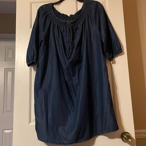 NWT 2X. Off shoulder Boutique denim dress Tie up accent at neck
